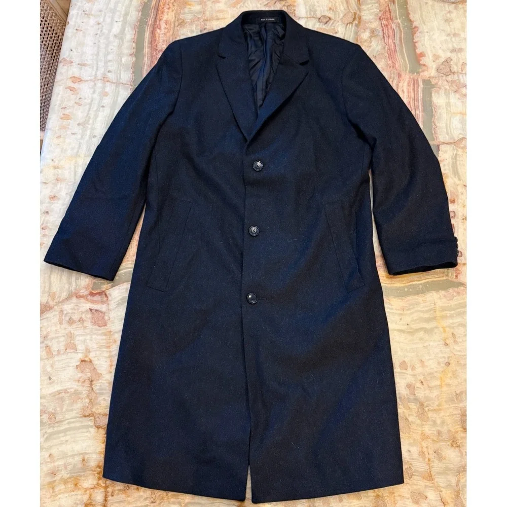 Boss Hugo Boss Stratus Mens Long Overcoat Navy Blue Single‎ Breasted Size 44L